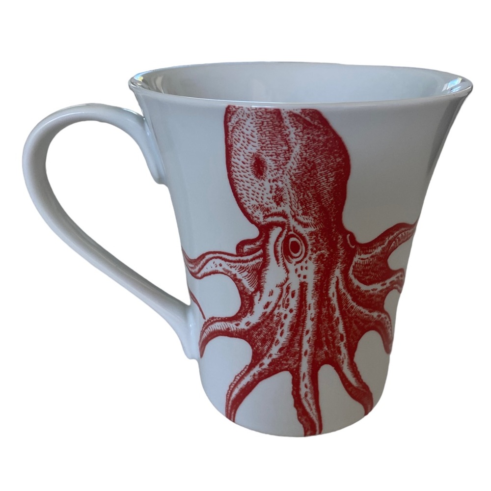 222 Fifth Coastal Life Coral Octopus Mug Fine Porcelain 10 oz.
